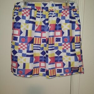 Vineyard Vines Chappy Painted Nautical Flag Mesh Lined Swim Trunks Men's sz L